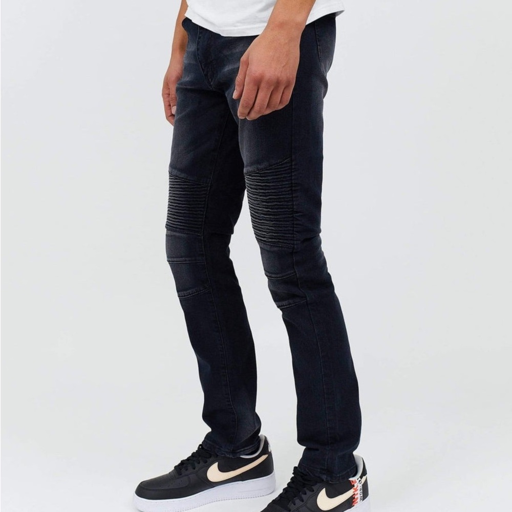 REASON•mens coated black biker moto straight jeans 40 NWT